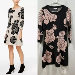 Calvin Klein floral fit and flare sweater dress Small